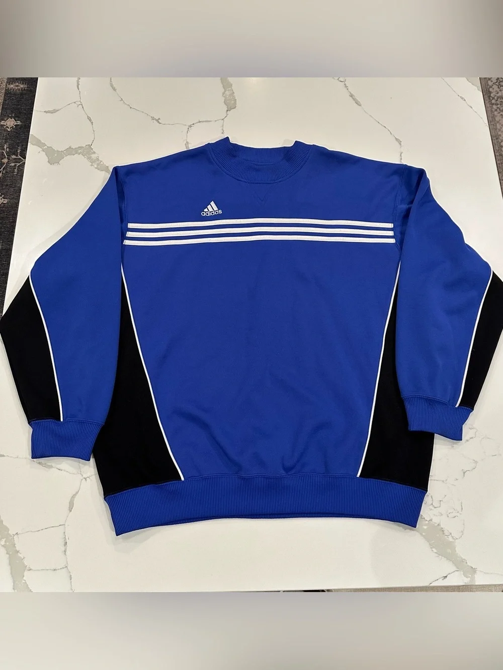 Vintage Adidas 3-Stripe Colorblock Sweatshirt Mens XL Blue Black White 90s Y2K